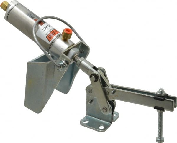 Lapeer - 400 Lb Inner Hold Capacity, Horiz Mount, Air Power Hold-Down Toggle Clamp - 1/8 NPTF Port, 100° Bar Opening, 2-3/16" Height Under Bar - Exact Tooling