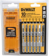 DeWALT - 10 Piece, 3" to 4" Long, 6 to 18 Teeth per Inch, Bi-Metal and High Carbon Steel Jig Saw Blade Set - T-Shank - Exact Tooling