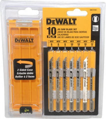 DeWALT - 10 Piece, 3" to 4" Long, 6 to 18 Teeth per Inch, Bi-Metal and High Carbon Steel Jig Saw Blade Set - U-Shank - Exact Tooling