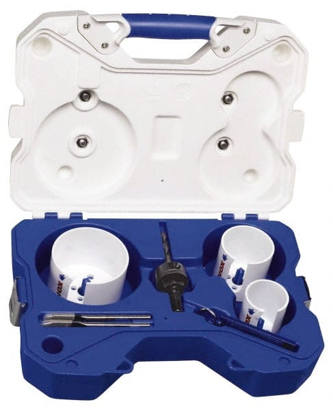 Lenox - 7 Piece, 2-1/8" to 3-5/8" Saw Diam, Hard Wood Hole Saw Kit - High Speed Steel, Toothed Edge, Includes 3 Hole Saws - Exact Tooling