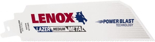 Lenox - 6" Long x 1" Thick, Bi-Metal Reciprocating Saw Blade - Straight Profile, 18 TPI, Toothed Edge - Exact Tooling