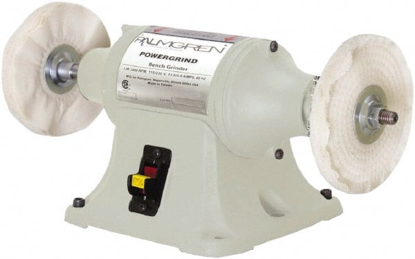 Palmgren - 6" Wheel Diam x 1" Wheel Width, 1/2 hp Buffer - 1/2" Arbor Hole Diam, 1 Phase, 3,450 Max RPM, 120/240 Volts - Exact Tooling