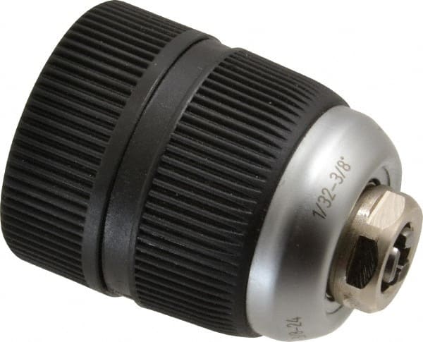 Accupro - 3/8-24 Male, 1/32 to 3/8" Capacity, Threaded Mount Drill Chuck - Keyless, 41mm Sleeve Diam, 57mm Open Length - Exact Tooling