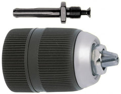 Accupro - 1/16 to 1/2" Capacity, Integral Shank Drill Chuck - Keyless, SDS Plus Shank, 43mm Sleeve Diam, 65mm Open Length - Exact Tooling