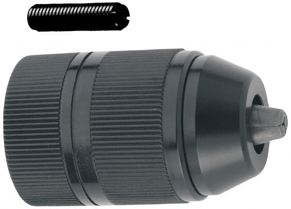 Accupro - 3/8-24 Male, 1/16 to 1/2" Capacity, Threaded Mount Drill Chuck - Keyless, 43mm Sleeve Diam, 62.5mm Open Length - Exact Tooling