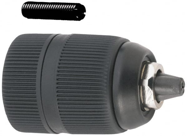 Accupro - 3/8-24 Male, 1/32 to 3/8" Capacity, Threaded Mount Drill Chuck - Keyless, 41mm Sleeve Diam, 57mm Open Length - Exact Tooling