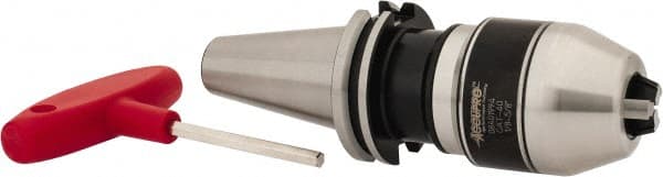 Accupro - CAT40, 1/8 to 5/8" Capacity, Integral Shank Drill Chuck - Keyed, Taper Shank, 57mm Sleeve Diam, 110mm Open Length - Exact Tooling