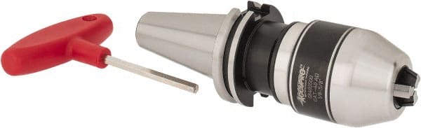 Accupro - CAT40, 1/8 to 5/8" Capacity, Integral Shank Drill Chuck - Keyed, Taper Shank, 57mm Sleeve Diam, 110mm Open Length - Exact Tooling