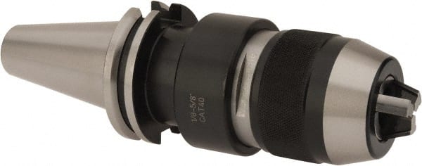 Accupro - CAT40, 1/8 to 5/8" Capacity, Integral Shank Drill Chuck - Keyless, Taper Shank, 55mm Sleeve Diam, 120mm Open Length - Exact Tooling