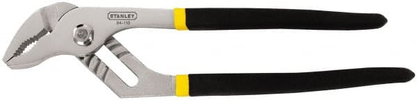 Stanley - 7-3/4" OAL, 1-1/4" Max Capacity, 1-1/8" Jaw Length, 5 Position Groove Joint Tongue & Groove Pliers - Serrated Curved Jaws, Curved Head, Dual Dipped Handles - Exact Tooling