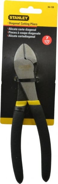 Stanley - 7-1/8" OAL, 1/2" Capacity, Cutting Pliers - 53/64" Jaw Length x 1-11/64" Jaw Width, Round Head, Cushion Grip Handle - Exact Tooling
