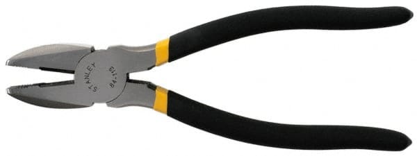 Stanley - 8-3/4" OAL, 1-15/32" Jaw Length, Side Cutting Linesman's Pliers - Serrated Jaw, Round Nose Head, Dual Dipped Handles - Exact Tooling