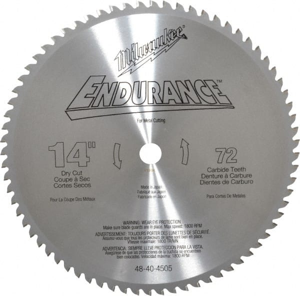 Milwaukee Tool - 14" Diam, 1" Arbor Hole Diam, 72 Tooth Wet & Dry Cut Saw Blade - Carbide-Tipped, Burr-Free, Clean, Smooth Action, Standard Round Arbor - Exact Tooling