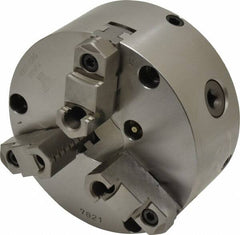 Yuasa - 3 Jaws, 6" Diam, Self Centering Manual Lathe Chuck - Plain Back Mount Spindle, Adjustable, Reversible, 1.7323" Through Hole Diam, 0.0005" Axial Runout, Cast Iron - Exact Tooling