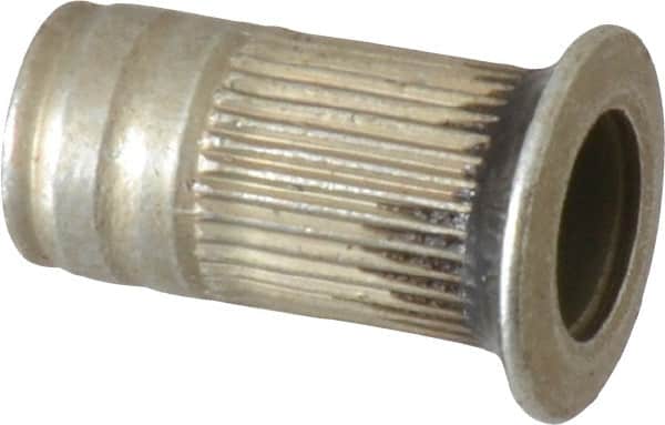 Made in USA - #10-24, 0.296 Insert Diam, 0.585" OAL, Sealed Head Open End Threaded Insert - 0.2969" Hole Diam, 0.415" Head Diam, 1008/1010 Steel, Clear Protective Coating & Zinc Yellow Dichromate Finish - Exact Tooling