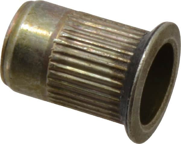 Made in USA - 5/16-18, 0.53 Insert Diam, 0.805" OAL, Sealed Head Open End Threaded Insert - 0.5312" Hole Diam, 0.685" Head Diam, 1008/1010 Steel, Clear Protective Coating & Zinc Yellow Dichromate Finish - Exact Tooling