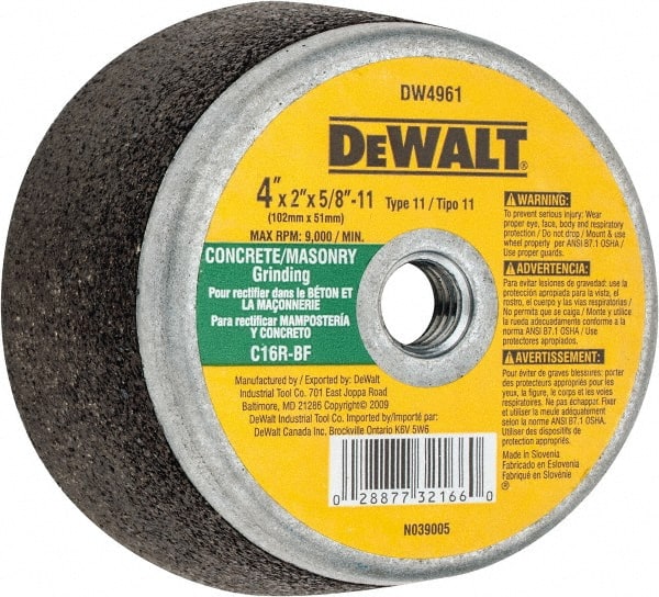 DeWALT - 4" Diam, 2" Overall Thickness, 16 Grit, Type 11 Tool & Cutter Grinding Wheel - Very Coarse Grade, Silicon Carbide, R Hardness, 9,000 RPM - Exact Tooling