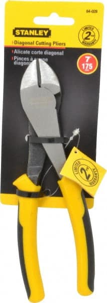 Stanley - 7" OAL, Cutting Pliers - 13/16" Jaw Length x 1-7/64" Jaw Width, Round Head, Thermo Plastic Elastomer (TPE) Handle - Exact Tooling
