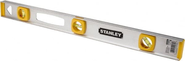 Stanley - 24" Long 3 Vial I-Beam Level - Aluminum, Silver, 1 45°, 1 Level & 1 Plumb Vials - Exact Tooling