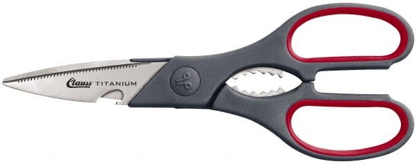 Clauss - 3" LOC, 8-1/4" OAL Titanium Standard Shears - Ambidextrous, 1 Blade Serrated, Plastic Straight Handle, For General Purpose Use - Exact Tooling