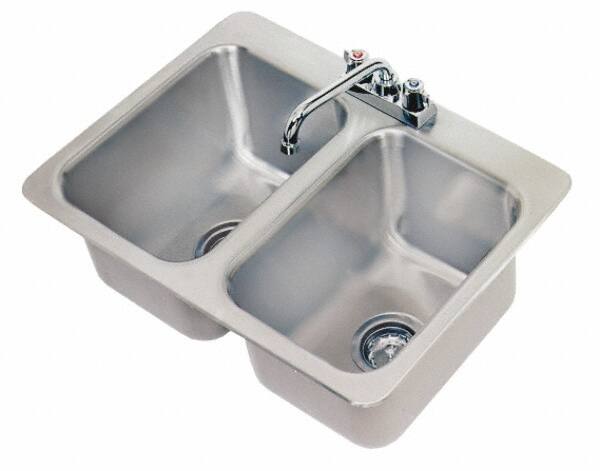 Advance Tabco - 10" Long x 14" Wide Inside, 2 Compartment, Stainless Steel Stainless Steel Drop In Sink - 20 Gauge, 24-7/8" Long x 18-1/2" Wide Outside, 10" Deep - Exact Tooling