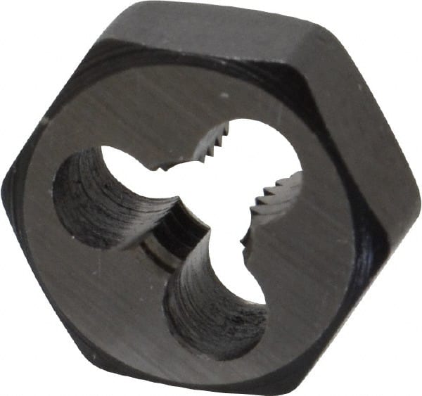 Interstate - #12-24 UNC Thread, 19/32" Hex, Right Hand Thread, Hex Rethreading Die - Carbon Steel, 1/4" Thick - Exact Tooling