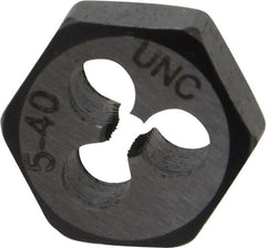 Interstate - #5-40 UNC Thread, 19/32" Hex, Right Hand Thread, Hex Rethreading Die - Carbon Steel, 1/4" Thick - Exact Tooling