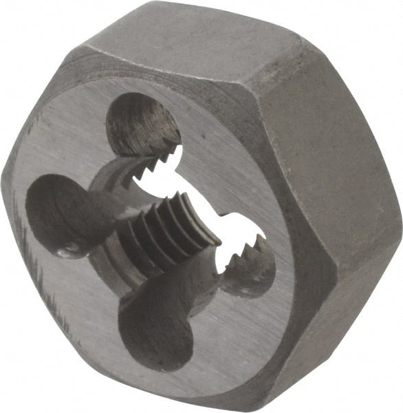Interstate - M9x1.25 Metric Coarse Thread, 25/32" Hex, Right Hand Thread, Hex Rethreading Die - Carbon Steel, 3/8" Thick - Exact Tooling