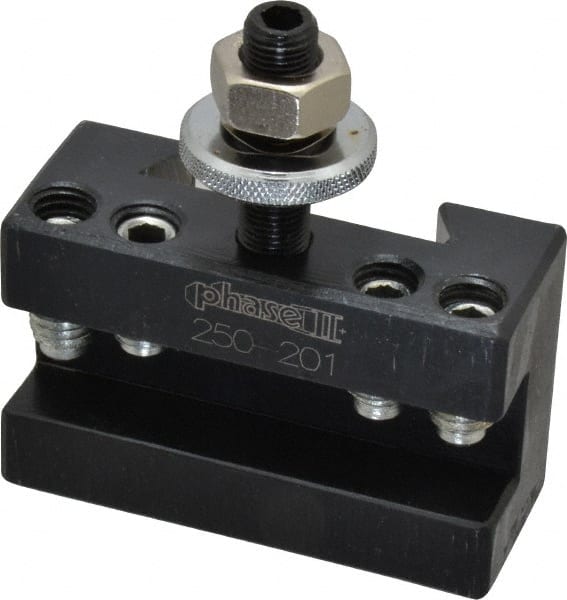 Phase II - Series BXA, #1 Turning & Facing Tool Post Holder - 10 to 15" Lathe Swing, 1-3/4" OAH, 5/8" Max Tool Cutting Size, 1-1/8" Centerline Height - Exact Tooling