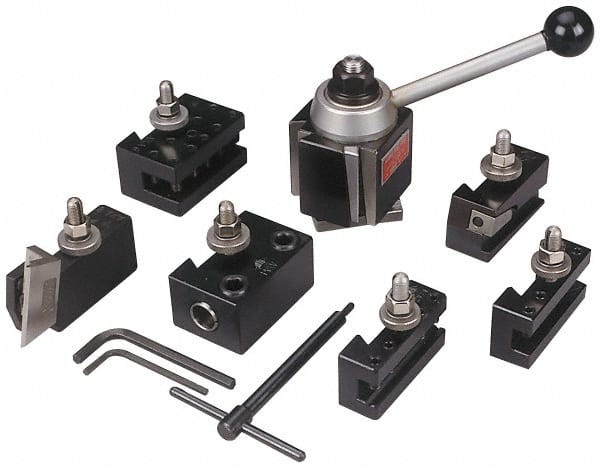 Aloris - Series CA Tool Post Holder & Set for 14 to 20" Lathe Swing - 7 Piece, Includes Style 1 Holder, Style 2 Holder, Style 4D Holder, Style 6 Holder, Style 7 Holder, Style 8 Holder, Tool Post - Exact Tooling