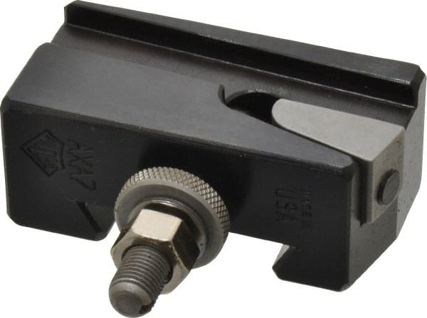 Aloris - Series AXA, #7 Universal Parting Blade Tool Post Holder - 12" & Under Lathe Swing, 1-1/2" OAH, 1/2" Max Tool Cutting Size, 13/16" Centerline Height - Exact Tooling