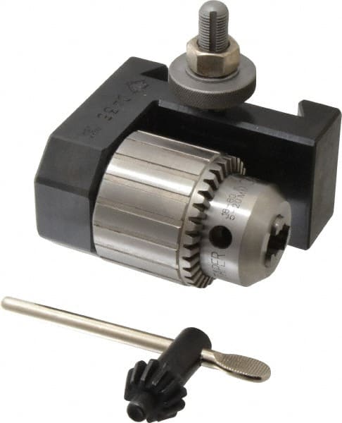 Aloris - Series DA, #35 Dovetail Drill Chuck Tool Post Holder - 17 to 48" Lathe Swing, 2-1/2" OAH, 3/4" Max Tool Cutting Size, 2-13/16" Centerline Height - Exact Tooling