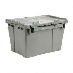Orbis - 0.6 Cu Ft, 70 Lb Load Capacity Gray Polyethylene Attached-Lid Container - Stacking, Nesting, 15.2" Long x 10.9" Wide x 9.7" High, Lid Included - Exact Tooling