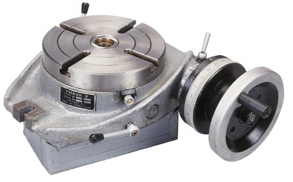 Phase II - 6" Table Diam, Horizontal Rotary Machining Table - 2MT Center Taper, 0.39" T-Slot Width - Exact Tooling