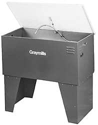 Graymills - Free Standing Solvent-Based Parts Washer - 40 Gal Max Operating Capacity, Steel Tank, 38" (Lid Close)/60" (Lid Open) High x 42" Long x 22" Wide, 115 Input Volts - Exact Tooling