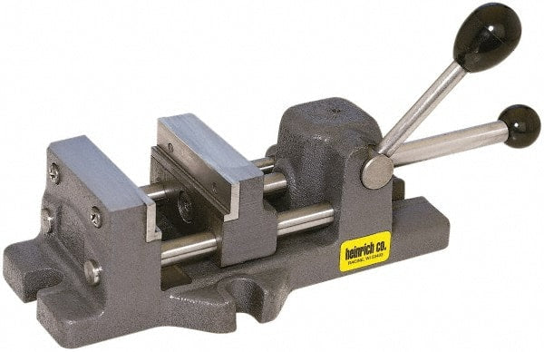 Heinrich - 4-11/16" Jaw Opening Capacity x 1-5/16" Throat Depth, Horizontal Drill Press Vise - 4" Wide x 4-11/16" High Jaw, Stationary Base, Standard Speed - Exact Tooling
