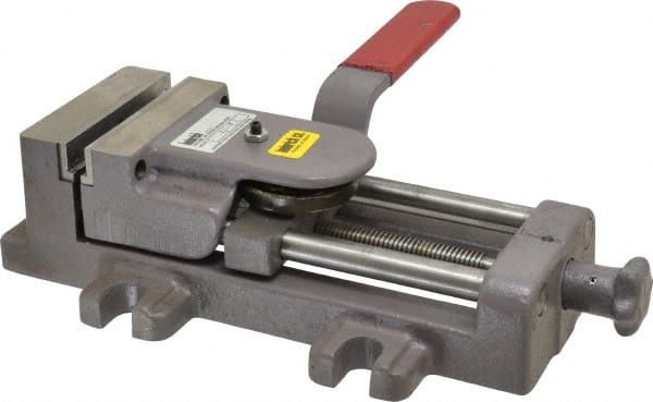 Heinrich - 4" Jaw Opening Capacity x 1-3/8" Throat Depth, Horizontal Drill Press Vise - 4" Wide x 1-3/8" High Jaw, Stationary Base, Standard Speed, 11-3/4" OAL - Exact Tooling