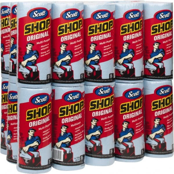 Scott - 11 Inch Long x 10.4 Inch Wide Virgin Shop Towels and Industrial Rags - Blue, Double Re-Creped, Medium Lint, 55 Sheets per Pack, Roll - Exact Tooling