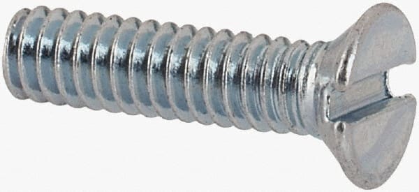 Value Collection - M2x0.40, 8mm OAL Slotted Drive Machine Screw - Flat Head, Grade 4.8 Steel, Zinc-Plated Finish, Without Washer - Exact Tooling