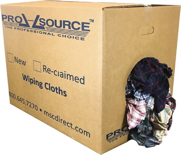 PRO-SOURCE - Reclaimed Cotton Polishing and Dust Cloths - Assorted Colors, Flannel, Low Lint, 50 Lbs. at 3 to 4 per Pound, Box - Exact Tooling