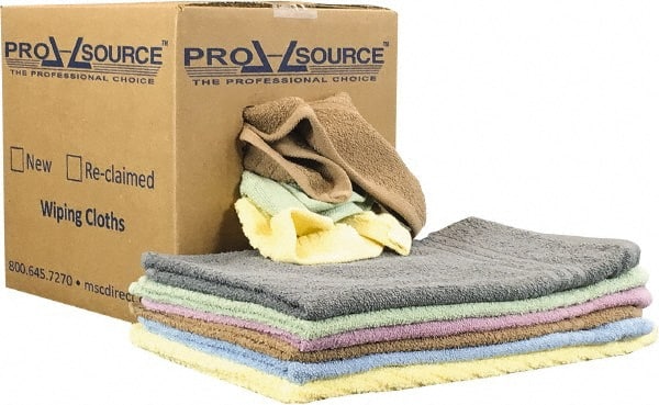 PRO-SOURCE - 16 Inch Long x 16 Inch Wide Virgin Car Wash Cotton Towels - Assorted Colors, Terry Cloth, Medium Lint, 5 Lbs. at 2 to 4 per Pound, Box - Exact Tooling