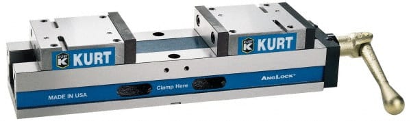 Kurt - 6" Jaw Width, 8" Max Jaw Opening, Manual Precision Self Centering Vise - 80,000 Max Operating psi, Ductile Iron, 23-1/2" OAL x 4.86" OAH - Exact Tooling
