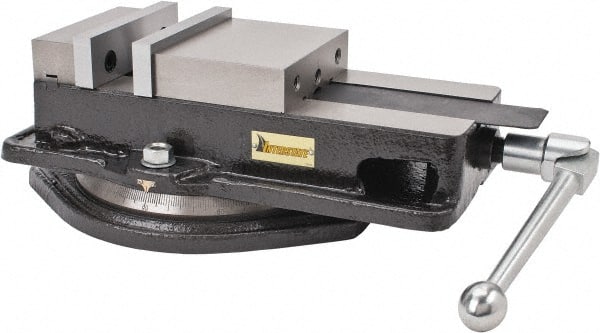 Interstate - 6" Jaw Width, 7-1/2" Jaw Opening Capacity, Horizontal Swivel Machine Vise - Manual Operation, 5,620 Lb Capacity, 1 Station, 17.3" Long x 4.72" High x 1-1/2" Deep, 1-1/2" Jaw Height, Cast Iron - Exact Tooling