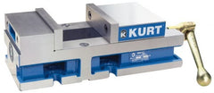 Kurt - 6" Jaw Width, 4" Jaw Opening Capacity, Horizontal Stationary Machine Vise - Reverse Manual Operation, 6,356 Lb Capacity, 1 Station, 14.88" Long x 4.6720" High x 1-31/64" Deep, 1.735" Jaw Height, 80 Lb Max Clamp Force - Exact Tooling