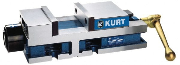 Kurt - 6" Jaw Width, 6" Jaw Opening Capacity, Horizontal Stationary Machine Vise - Hydraulic Operation, 12,600 Lb Capacity, 1 Station, 17" Long x 4.6720" High x 1-31/64" Deep, 1.735" Jaw Height, 3,200 psi Max Clamp Force - Exact Tooling