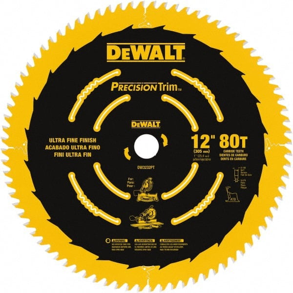 DeWALT - 12" Diam, 1" Arbor Hole Diam, 80 Tooth Wet & Dry Cut Saw Blade - Carbide-Tipped, Finishing Action, Standard Round Arbor - Exact Tooling