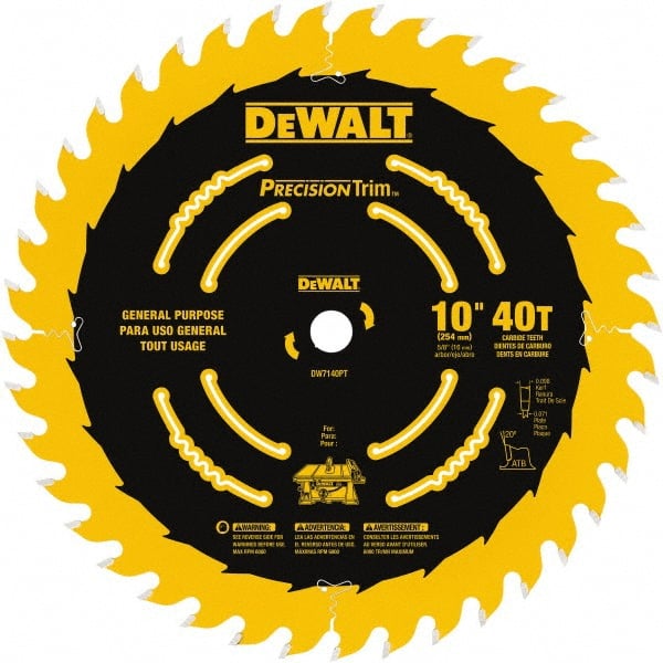 DeWALT - 10" Diam, 5/8" Arbor Hole Diam, 40 Tooth Wet & Dry Cut Saw Blade - Carbide-Tipped, General Purpose Action, Standard Round Arbor - Exact Tooling