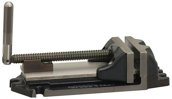 Cardinal Tool - 6" Jaw Opening Capacity x 2" Throat Depth, Horizontal Drill Press Vise - 6" Wide Jaw, Stationary Base, Rapid Action, 15" OAL x 3-11/16" Overall Height, Steel - Exact Tooling