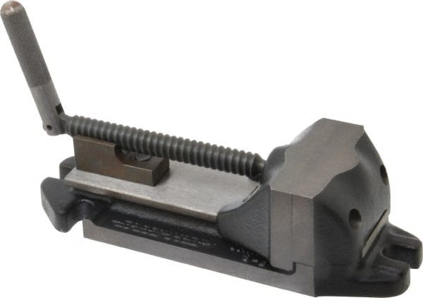 Cardinal Tool - 3" Jaw Opening Capacity x 1-1/2" Throat Depth, Horizontal Drill Press Vise - 3" Wide Jaw, Stationary Base, Rapid Action, 9" OAL x 2-9/16" Overall Height, Steel - Exact Tooling