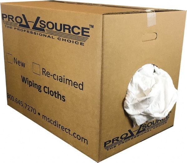 PRO-SOURCE - Wide Virgin Cotton Rags - White, Fleece and Sweatshirt, Low Lint, 50 Lbs. at 3 to 4 per Pound, Box - Exact Tooling